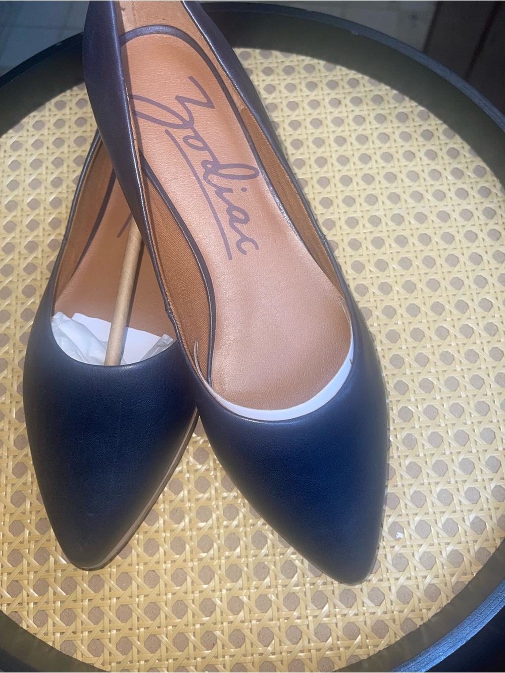 Zodiac Navy Pointed Toe Flats with Tan Insole